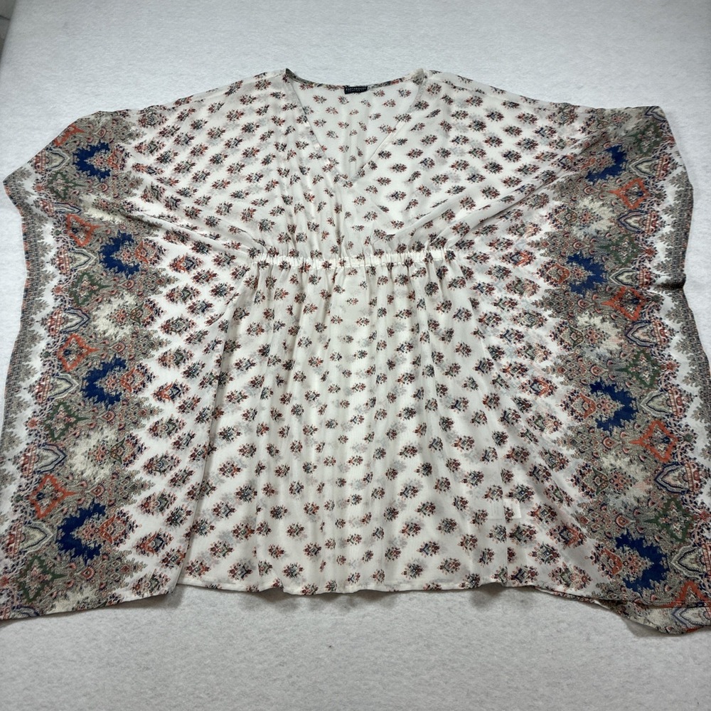 Earthbound Trading Co White Open Sleeve Shawl Wrap Top Mushroom Floral Garden OS